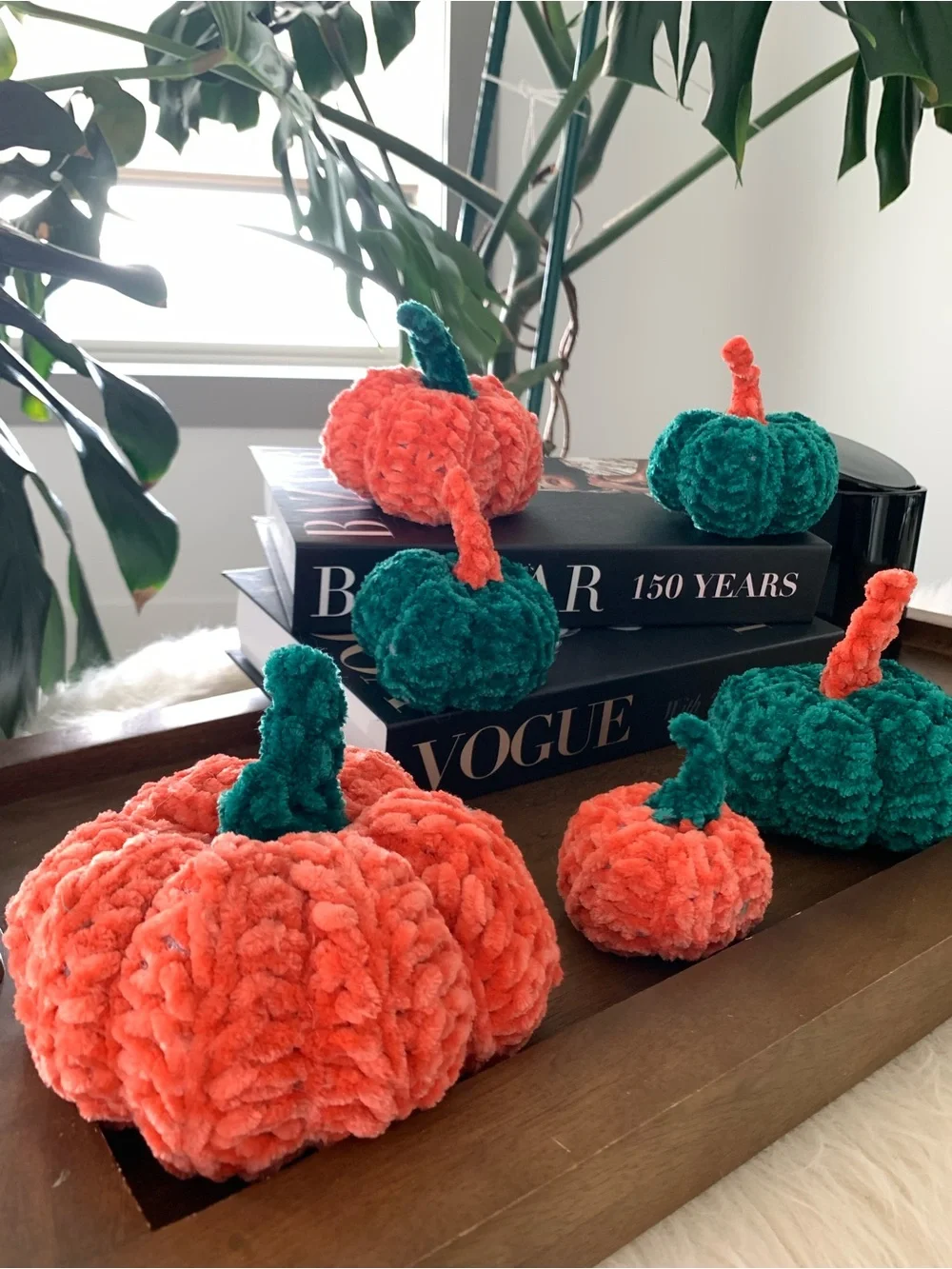 Pumpkin fall decor crochet set of six neon colors